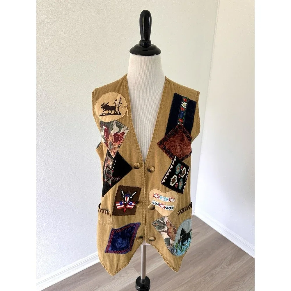 Cambridge Dry Goods Western Vest Open Front Patchwork Quilted Medium M - Picture 3 of 13